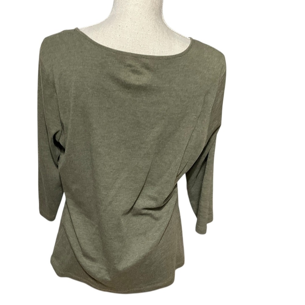 Christopher & Banks Women's Olive Green 3/4 Sleeve Top Grommet Neckline Size L - Picture 2 of 8